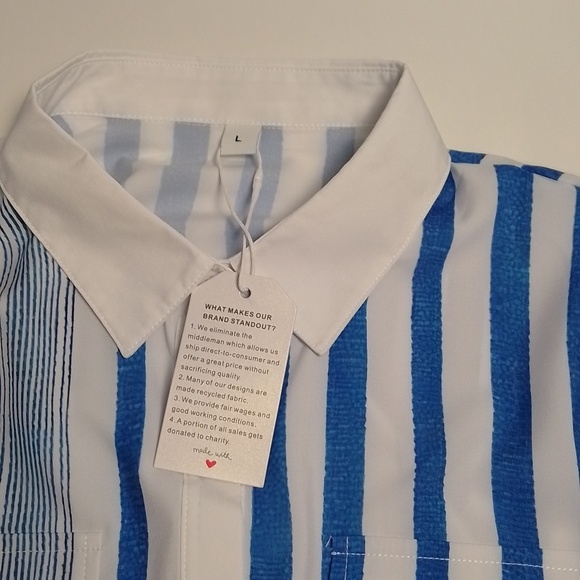 NWT woman stripped button down shirt size large lightweight satin feel. Blue - Picture 3 of 4